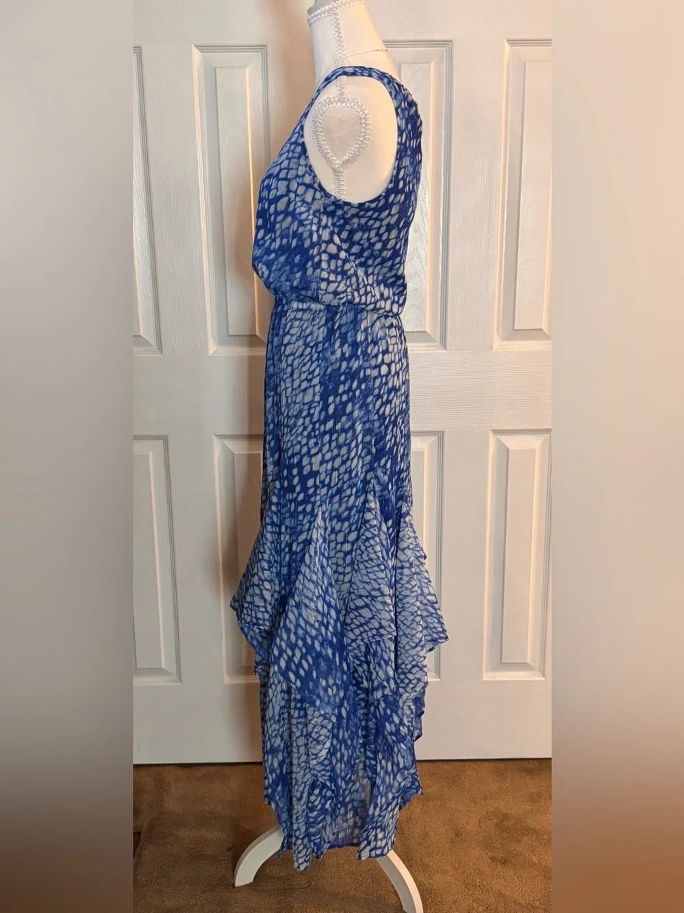 Michael Kors Blue and White Tiered Maxi Dress